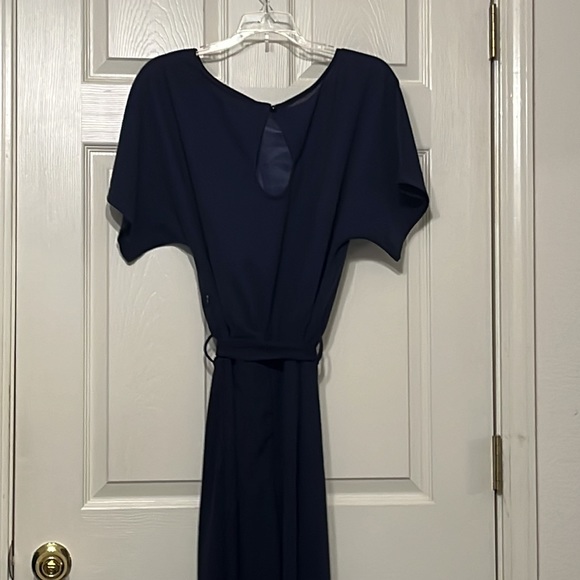 M Navy blue jumpsuit with tie around waist,  zipper on side - Picture 3 of 4
